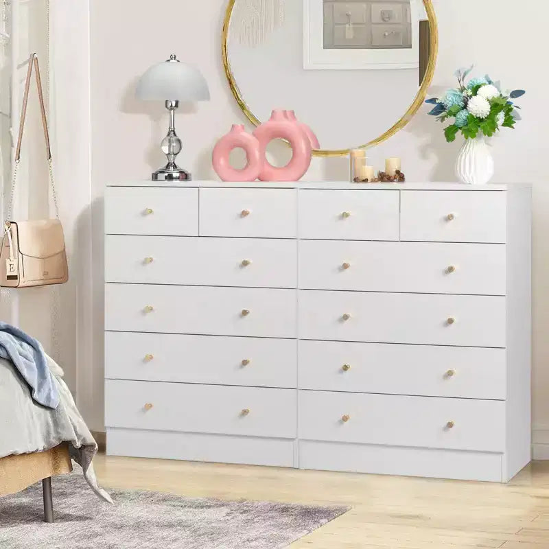 6-Drawer White Chest of Drawers, 25.98 in. W