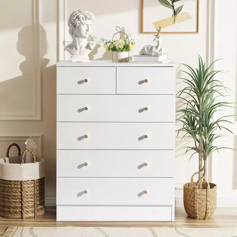 6-Drawer White Chest of Drawers, 25.98 in. W