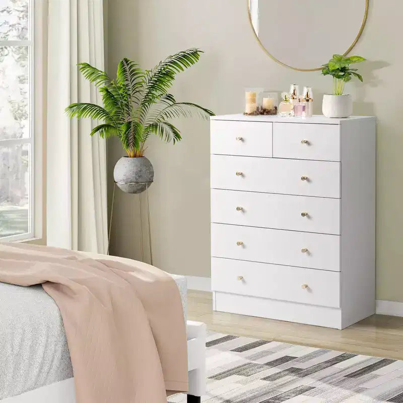 6-Drawer White Chest of Drawers, 25.98 in. W