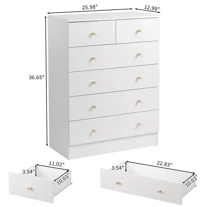 6-Drawer White Chest of Drawers, 25.98 in. W