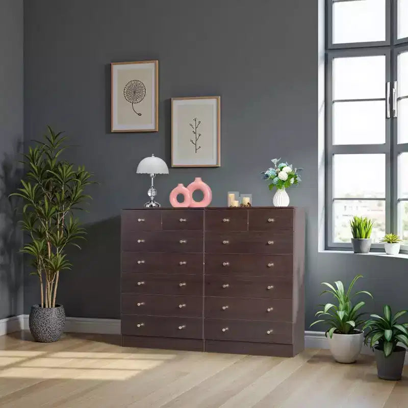 7-Drawer Gray Chest of Drawers, 25.98 in. W Particle Board Storage Cabinet