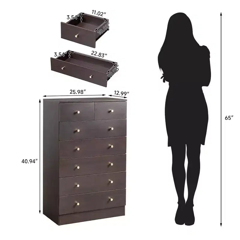 7-Drawer Gray Chest of Drawers, 25.98 in. W Particle Board Storage Cabinet