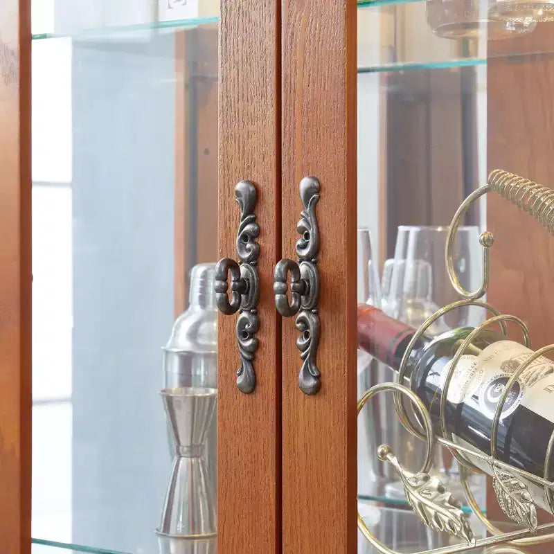 Lighted Glass Curio Display Cabinet with Wood Frame - Glass Storage for Wine, Toys & Collectibles - Living Room, Kitchen