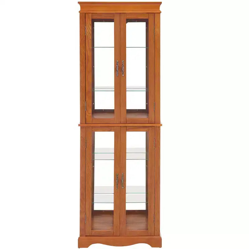 Lighted Glass Curio Display Cabinet with Wood Frame - Glass Storage for Wine, Toys & Collectibles - Living Room, Kitchen