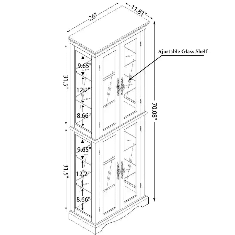 Lighted Glass Curio Display Cabinet with Wood Frame - Glass Storage for Wine, Toys & Collectibles - Living Room, Kitchen