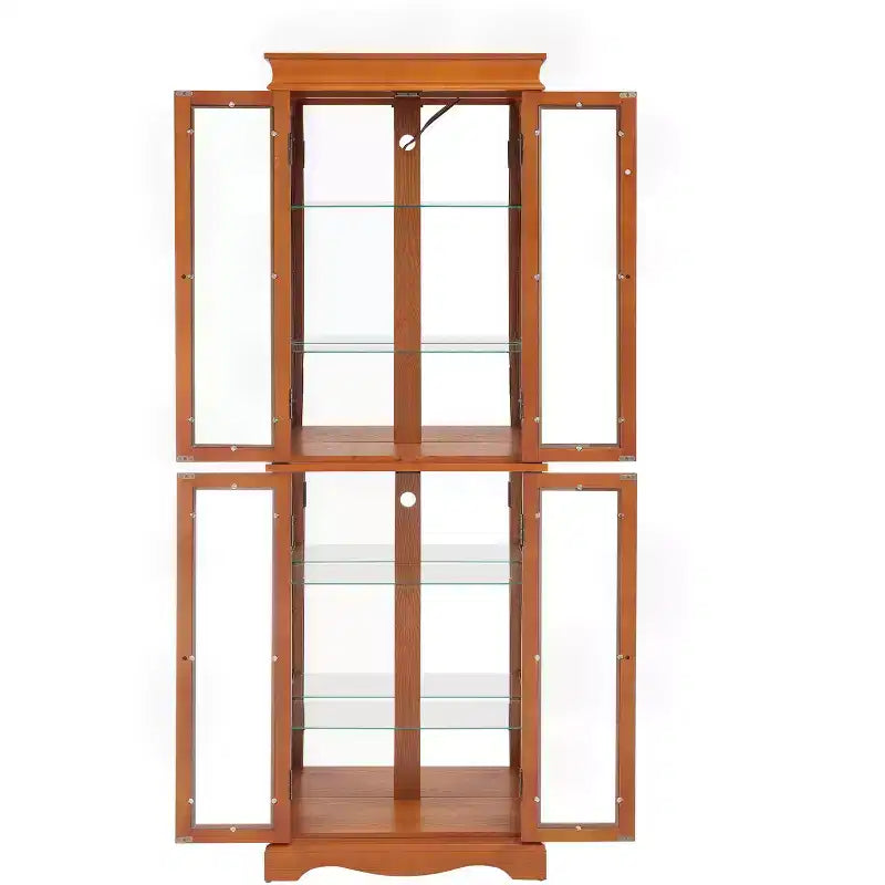 Lighted Glass Curio Display Cabinet with Wood Frame - Glass Storage for Wine, Toys & Collectibles - Living Room, Kitchen