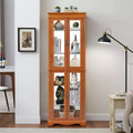 Lighted Glass Curio Display Cabinet with Wood Frame - Glass Storage for Wine, Toys & Collectibles - Living Room, Kitchen