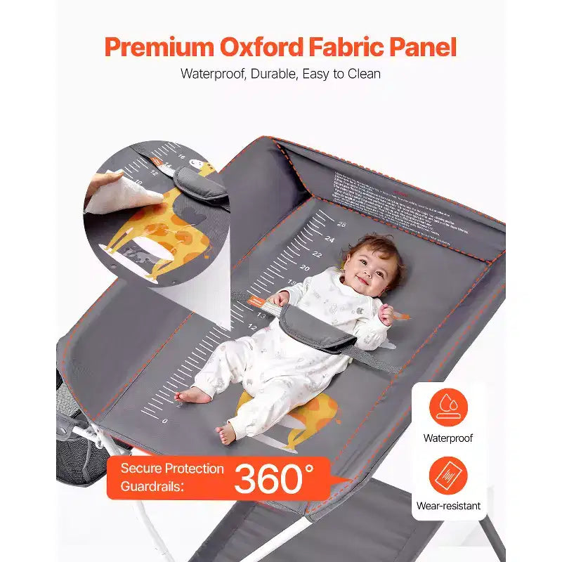 Foldable Baby Changing Table with Side Basket, Lockable Wheels and Storage Organizer, Dark Gray