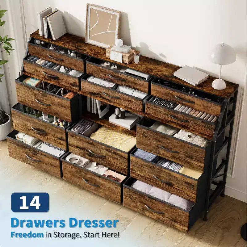 14-Drawer Storage Shelf with Metal Frame and Fabric Drawers