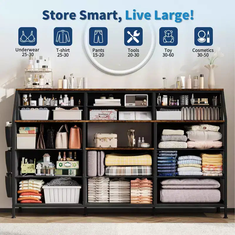 14-Drawer Storage Shelf with Metal Frame and Fabric Drawers