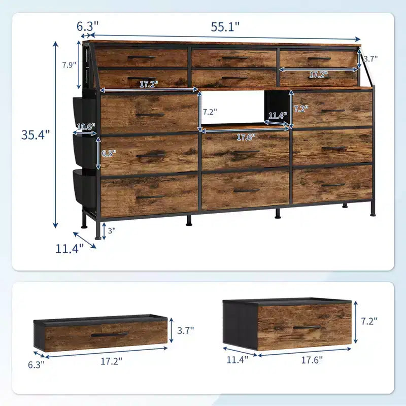 14-Drawer Storage Shelf with Metal Frame and Fabric Drawers