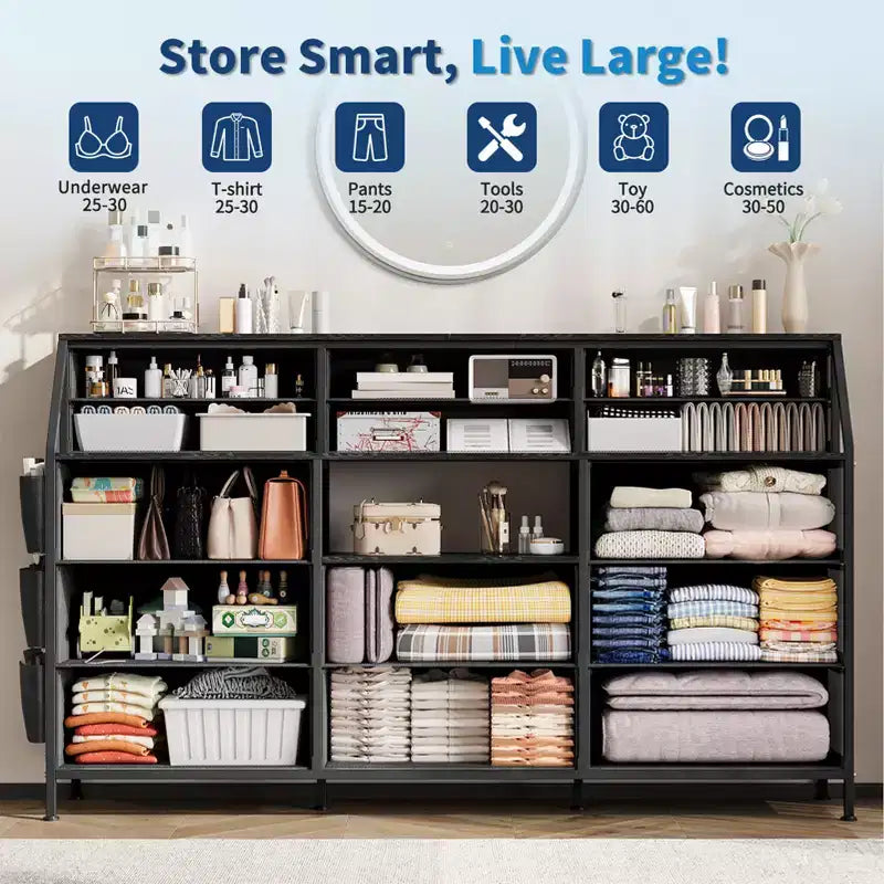 14-Drawer Storage Shelf with Metal Frame and Fabric Drawers
