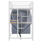 Lit mezzanine en métal avec armoire, bureau, étagères, prise de courant et éclairage LED
