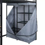 Lit mezzanine en métal avec armoire, bureau, étagères, prise de courant et éclairage LED