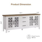 Meuble TV de style ferme pour téléviseurs jusqu'à 70 pouces, avec portes vitrées, 2 armoires de rangement et 3 tiroirs, table console avec étagères pour chambre et salon