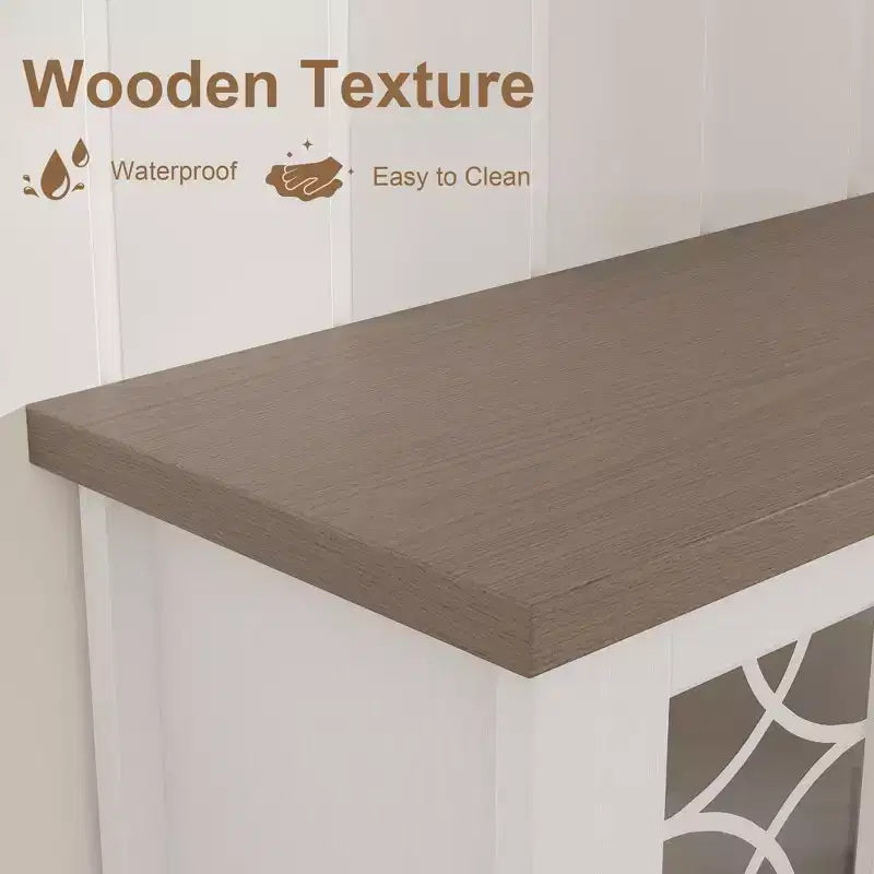 Farmhouse TV Stand for TVs up to 70 Inch, with Glass Doors, 2 Storage Cabinets and 3 Drawers, Console Table with Shelves for Bedroom and Living Room