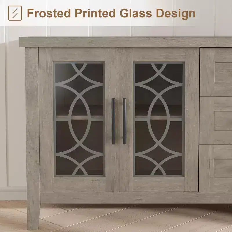 Farmhouse TV Stand for TVs up to 70 Inch, with Glass Doors, 2 Storage Cabinets and 3 Drawers, Console Table with Shelves for Bedroom and Living Room