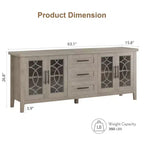 Meuble TV de style ferme pour téléviseurs jusqu'à 70 pouces, avec portes vitrées, 2 armoires de rangement et 3 tiroirs, table console avec étagères pour chambre et salon