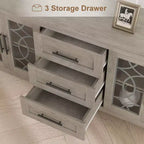 Meuble TV de style ferme pour téléviseurs jusqu'à 70 pouces, avec portes vitrées, 2 armoires de rangement et 3 tiroirs, table console avec étagères pour chambre et salon