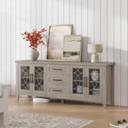 Meuble TV de style ferme pour téléviseurs jusqu'à 70 pouces, avec portes vitrées, 2 armoires de rangement et 3 tiroirs, table console avec étagères pour chambre et salon