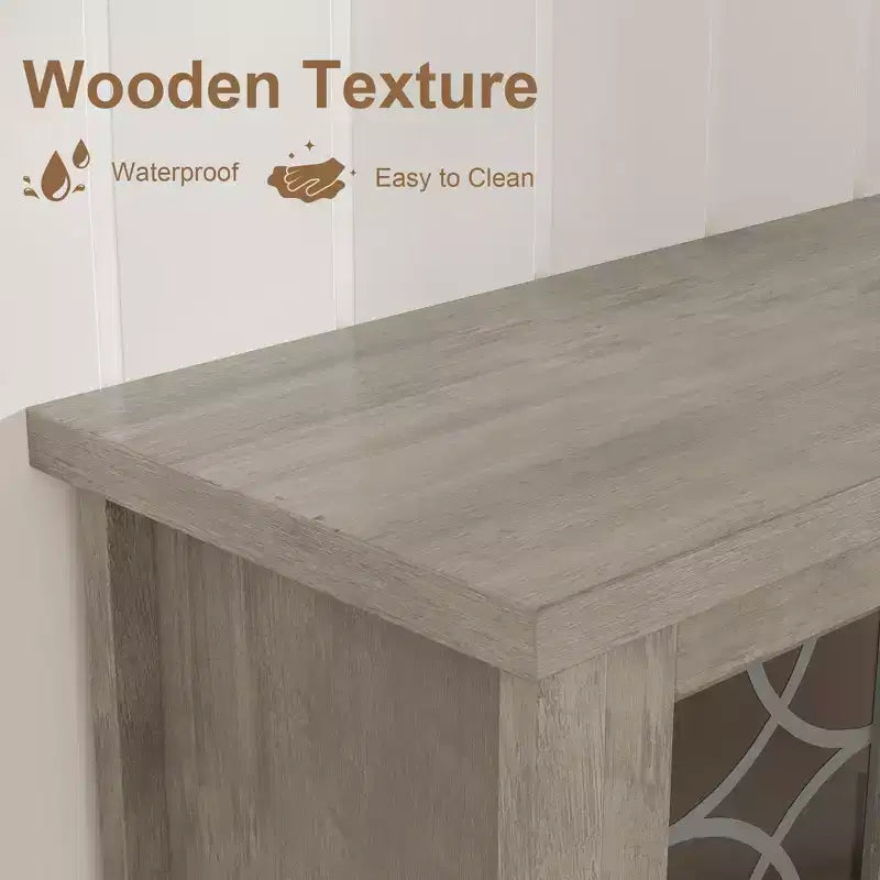 Farmhouse TV Stand for TVs up to 70 Inch, with Glass Doors, 2 Storage Cabinets and 3 Drawers, Console Table with Shelves for Bedroom and Living Room
