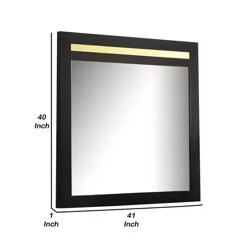 41 Inch Wall-Mount Dresser Mirror, Black Frame with Gold Acrylic Trim