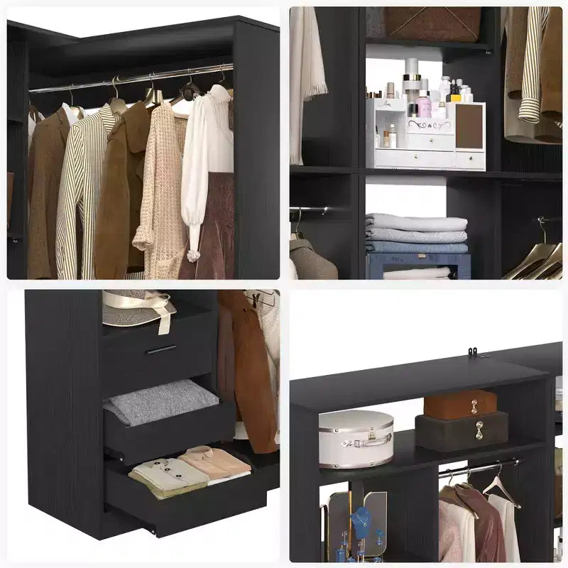 Set of 2 Corner Closet System with Tower Shelves and Drawers