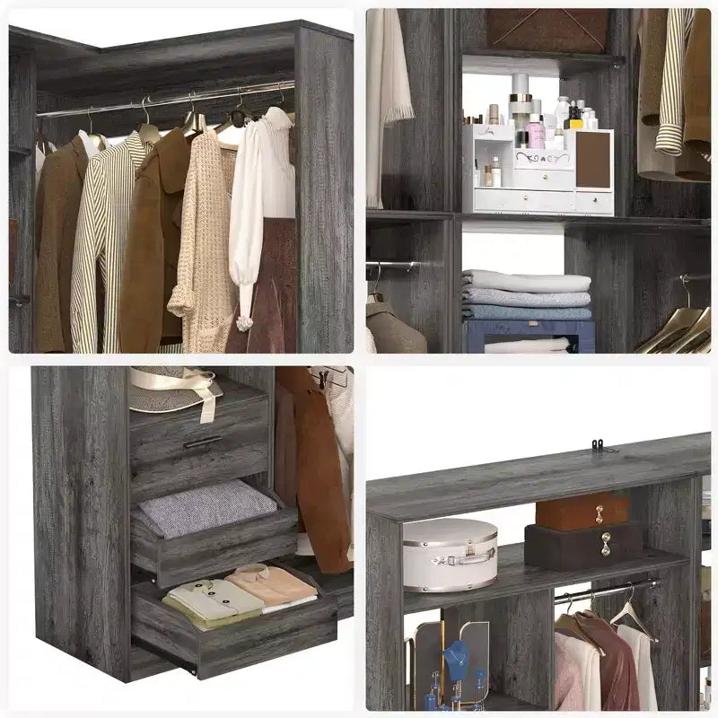 Set of 2 Corner Closet System with Tower Shelves and Drawers
