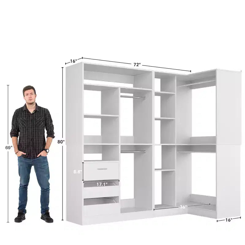 Set of 2 Corner Closet System with Tower Shelves and Drawers