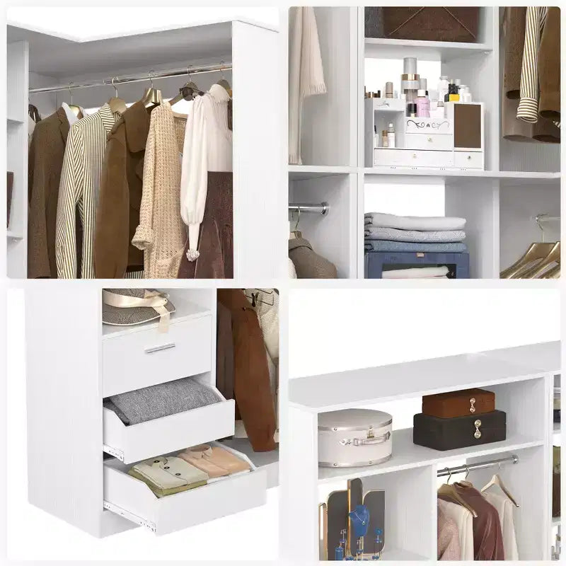 Set of 2 Corner Closet System with Tower Shelves and Drawers
