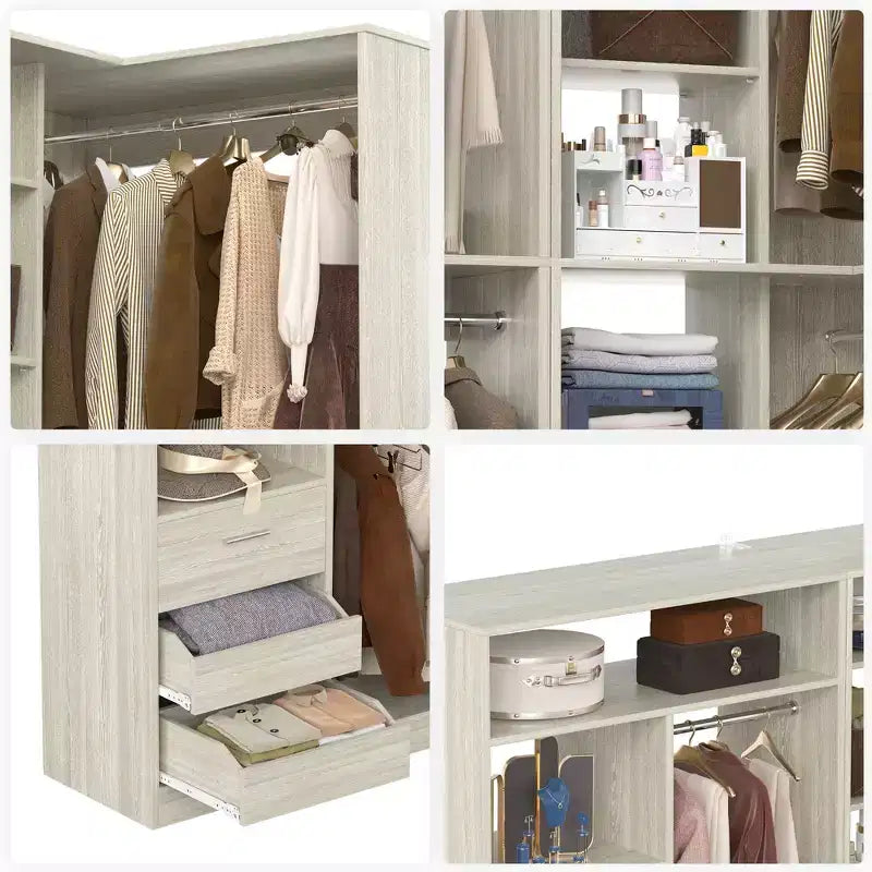Set of 2 Corner Closet System with Tower Shelves and Drawers