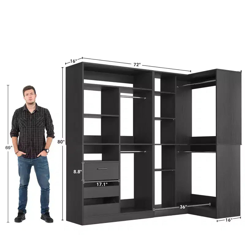 Set of 2 Corner Closet System with Tower Shelves and Drawers