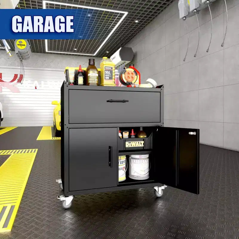2-Door 1-Drawer Rolling Tool Cabinet with Lock and Adjustable Shelf