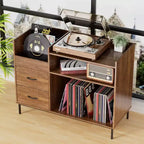 Meuble tourne-disque avec rangement – Style Mid-Century, peut contenir plus de 500 albums