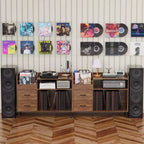 Meuble tourne-disque avec rangement – Style Mid-Century, peut contenir plus de 500 albums