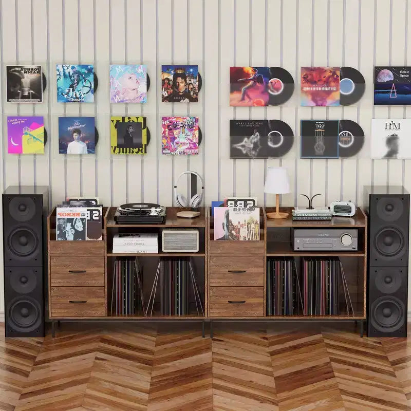 Record Player Stand with Storage – Mid-Century Style, Holds 500+ Albums