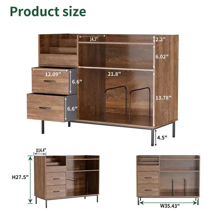 Record Player Stand with Storage – Mid-Century Style, Holds 500+ Albums