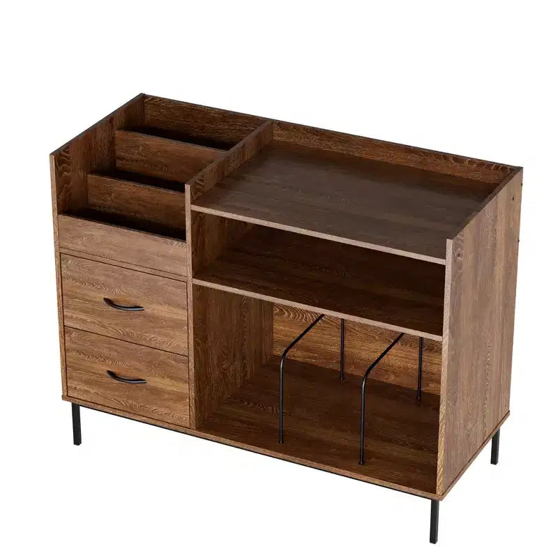 Record Player Stand with Storage – Mid-Century Style, Holds 500+ Albums