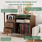 Meuble tourne-disque avec rangement – Style Mid-Century, peut contenir plus de 500 albums