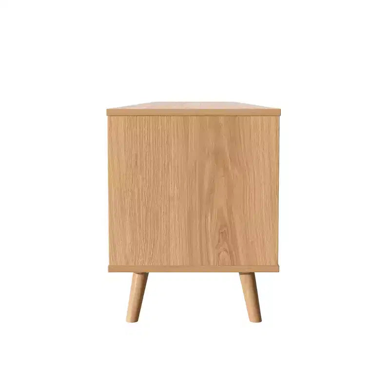 86-Inch TV Stand with Rattan Doors and Solid Wood Legs
