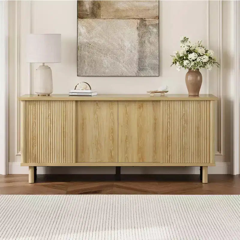 58" TV Stand with Sliding Fluted Doors and Adjustable Shelves for TVs up to 65"
