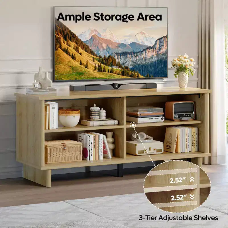 58" TV Stand with Sliding Fluted Doors and Adjustable Shelves for TVs up to 65"