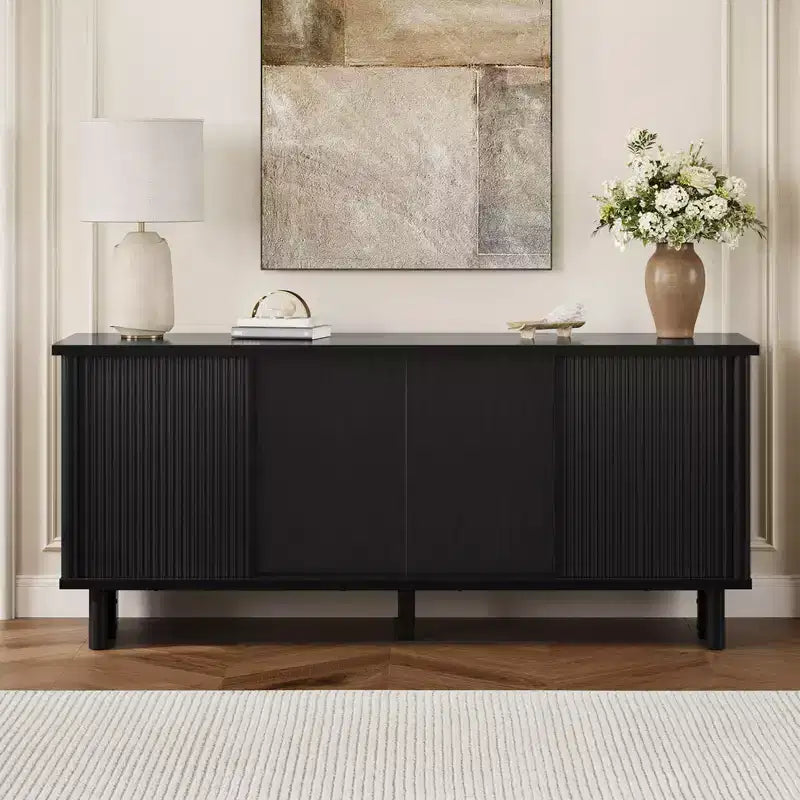 58" TV Stand with Sliding Fluted Doors and Adjustable Shelves for TVs up to 65"