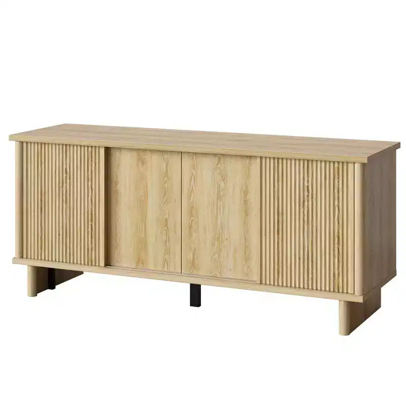 58" TV Stand with Sliding Fluted Doors and Adjustable Shelves for TVs up to 65"