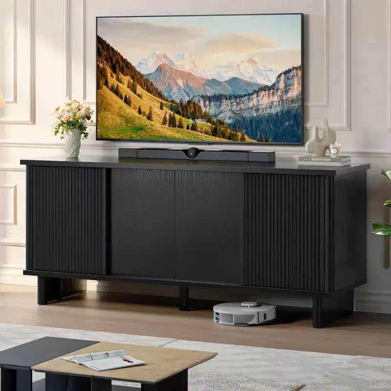 58" TV Stand with Sliding Fluted Doors and Adjustable Shelves for TVs up to 65"