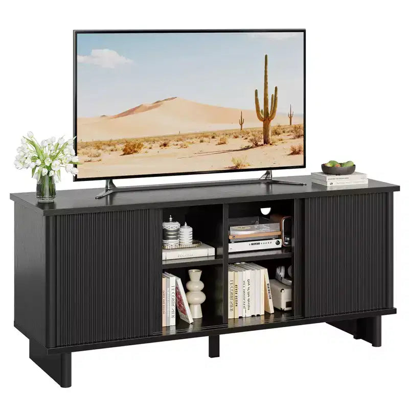 58" TV Stand with Sliding Fluted Doors and Adjustable Shelves for TVs up to 65"