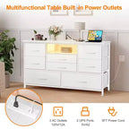 Commode TV à 8 tiroirs avec éclairage LED et prises de courant