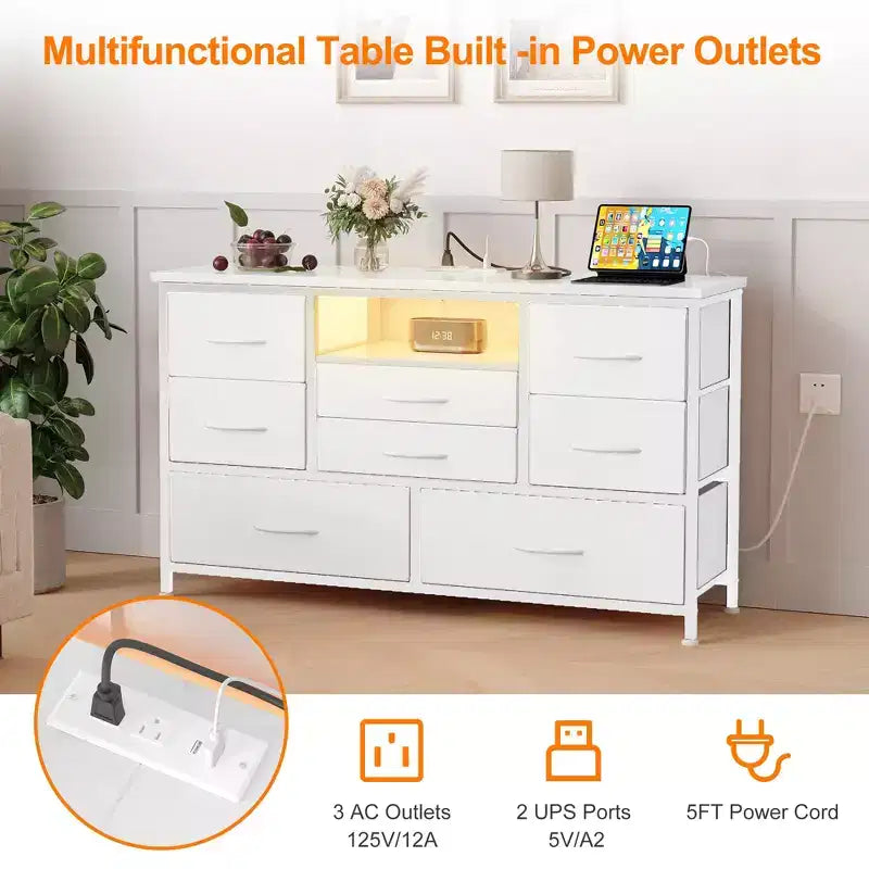 8-Drawer Dresser TV Stand with LED Lighting and Power Outlets