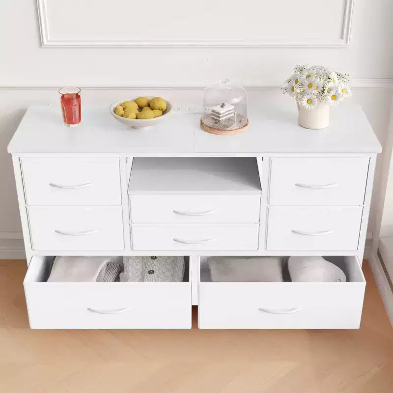 8-Drawer Dresser TV Stand with LED Lighting and Power Outlets