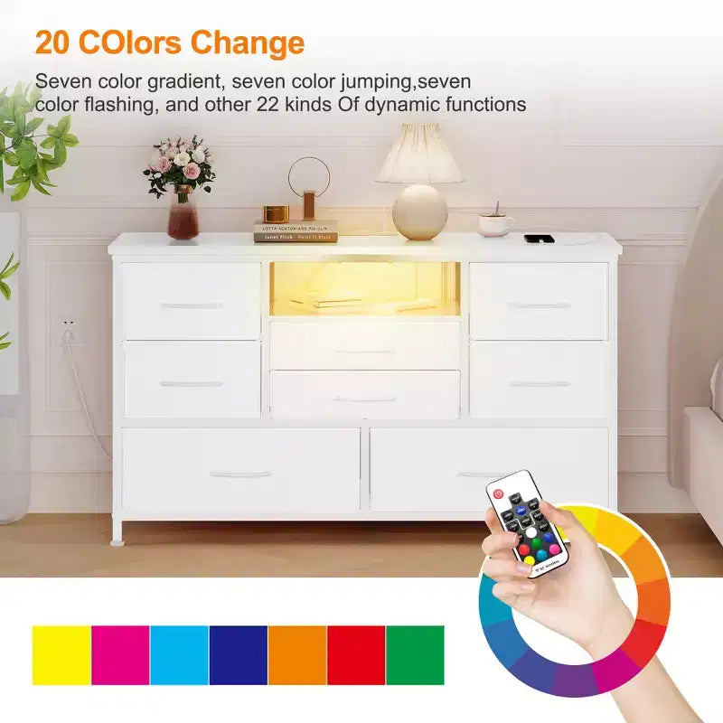 8-Drawer Dresser TV Stand with LED Lighting and Power Outlets